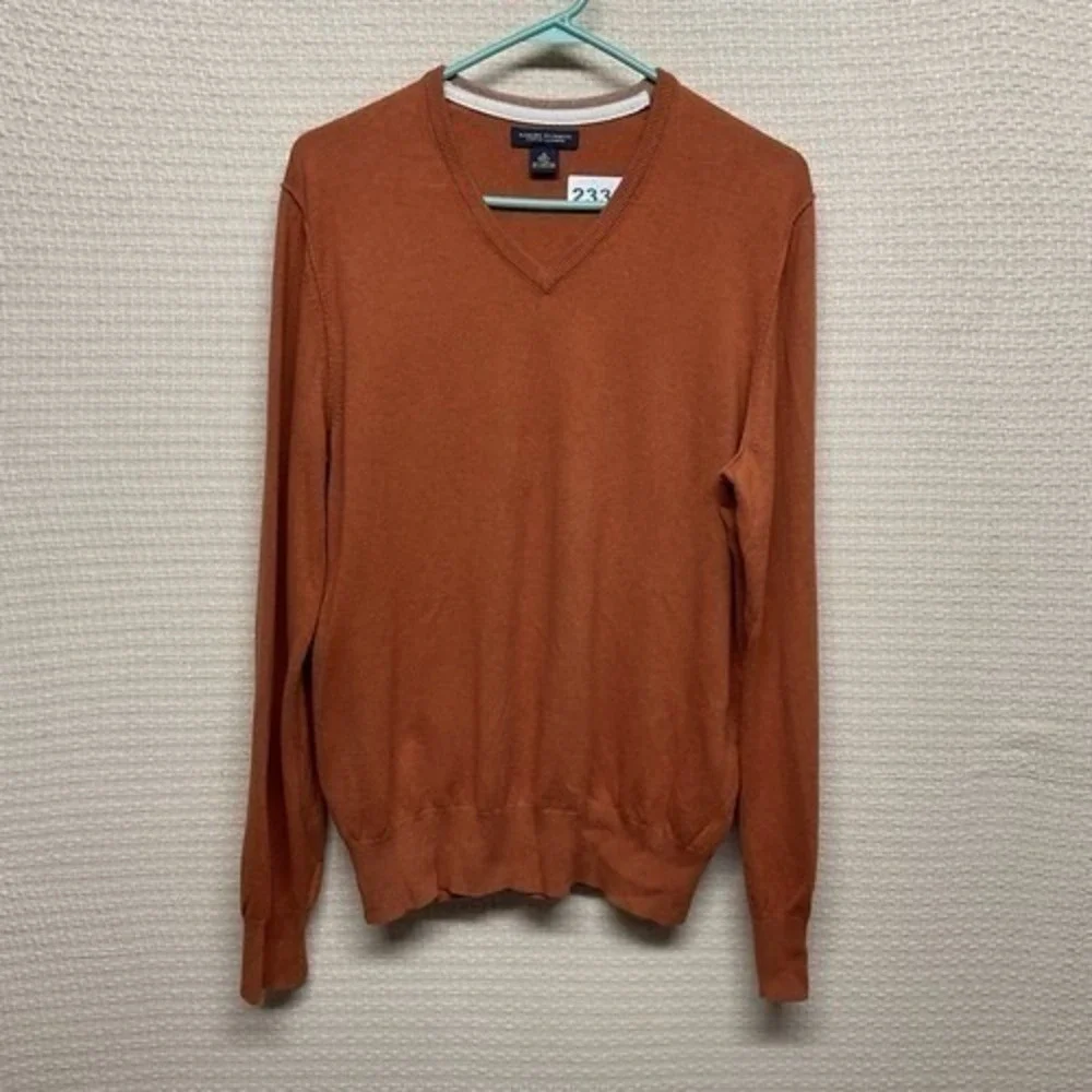NWOT Banana Republic Orange V-Neck Sweater Pullover Men M China Cotton/Cashmere
